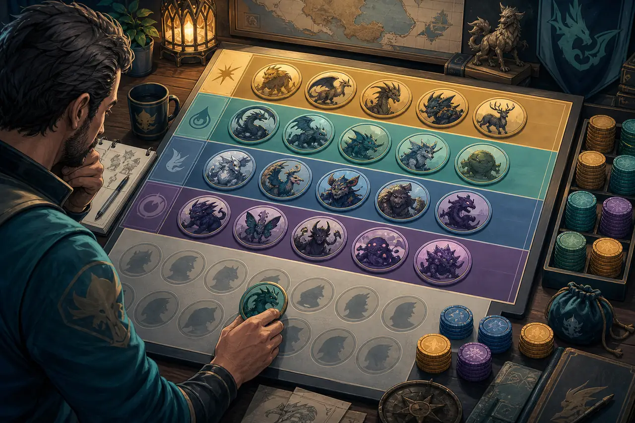 Editorial illustration of tiers and points for a creature draft roster