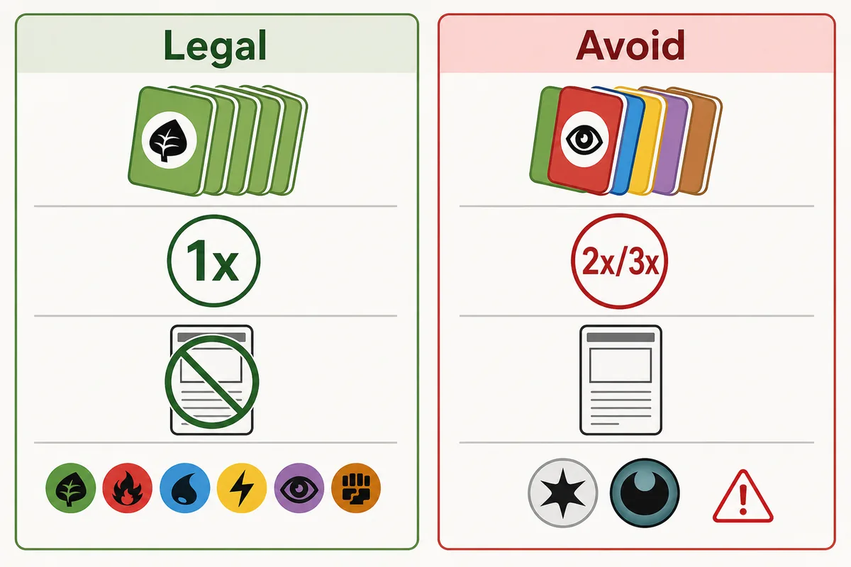 Legal versus avoid comparison for Pokemon Gym Challenge deck rules