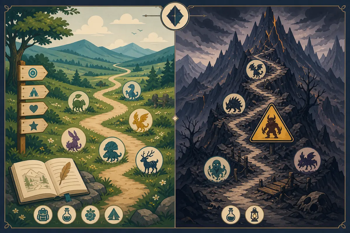 Editorial comparison illustration showing difficulty, encounter variety, quality of life, and replay value as Nuzlocke criteria